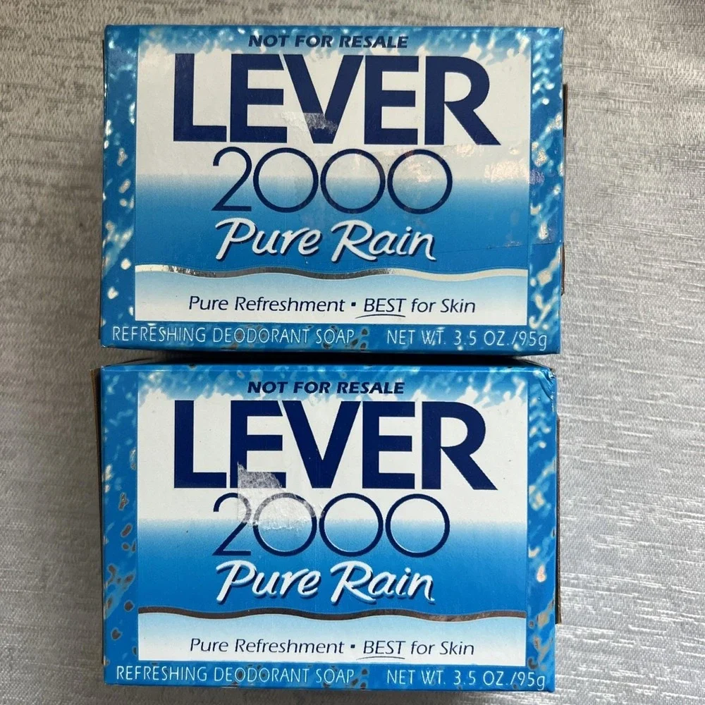 Vintage 1997 Lever 2000 Pure Rain 3.5 Oz Refreshing Deodorant Soap lot 2 tallow